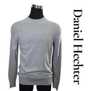 Daniel Hechter Men's Light Gray Crew Neck Sweater Cotton Cashmere Blend Size M